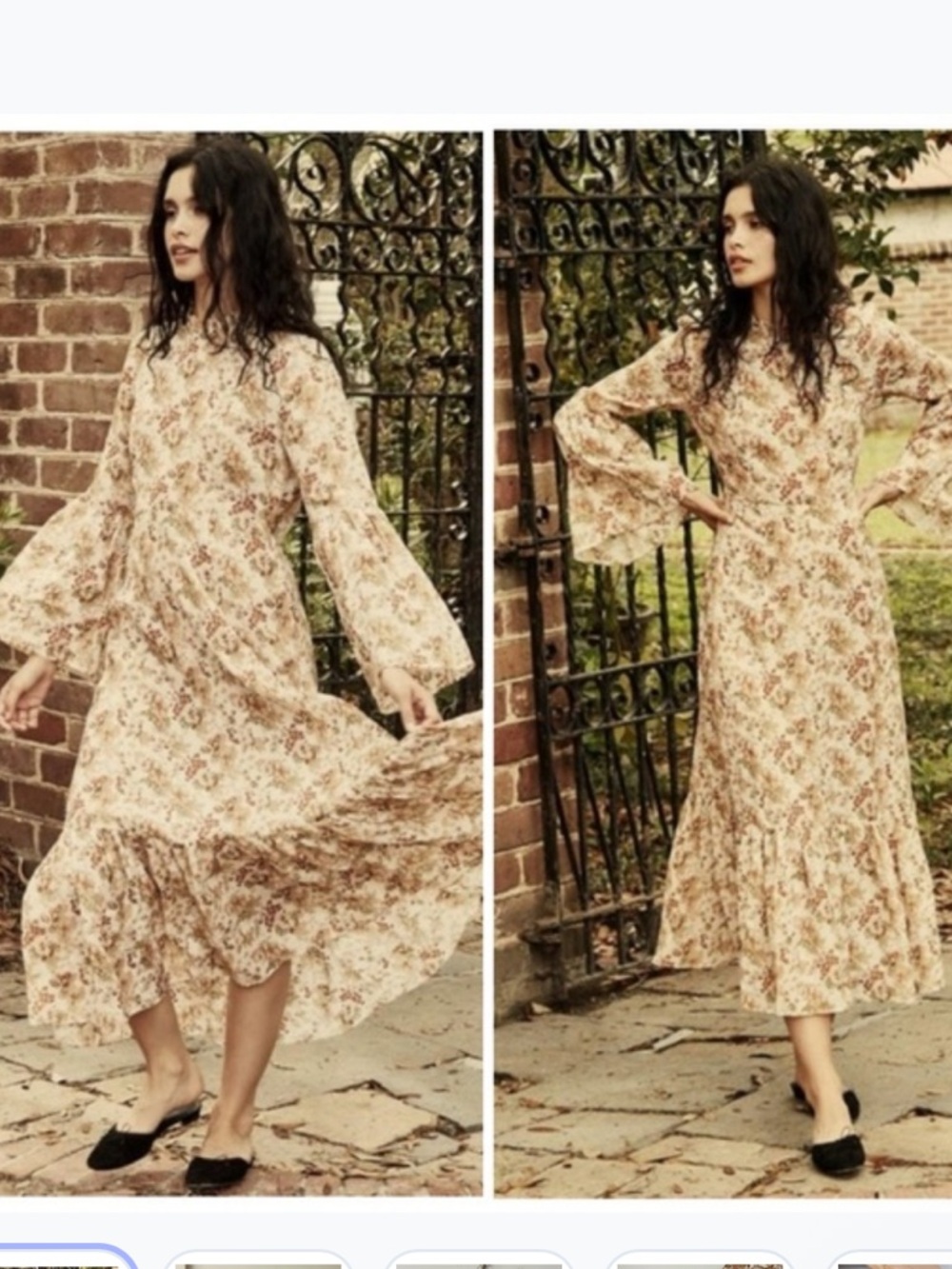 Doen Adelaide Bell Sleeve Floral Maxi Dress in Beige XS